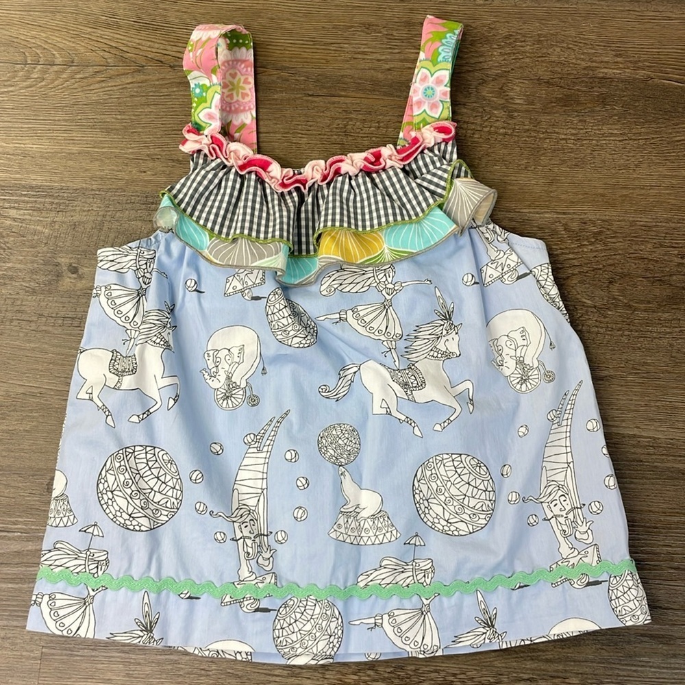 Matilda Jane Little Girls Blue Ruffle Judy & Ethel Circus Tank Top, size 4